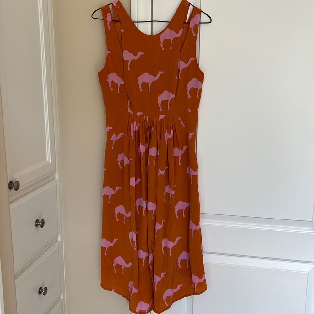 Charlotte -Orange/ Pink Summer Silk Dress , Camel Design